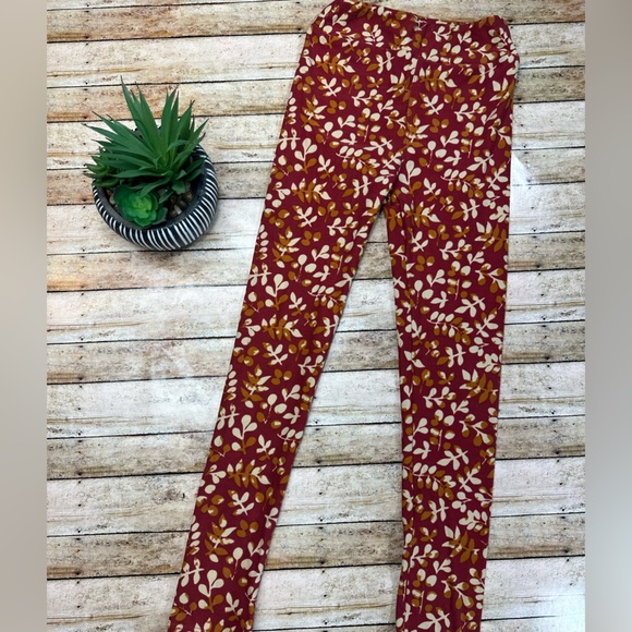 LuLaRoe Other - Deep Red Patterned Kids Leggings (L/XL LuLaRoe LLR 8-14) cream brown tan